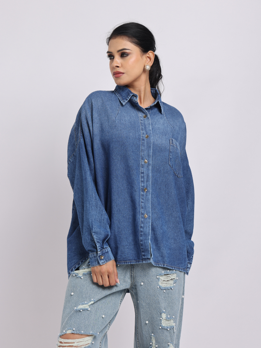 Oversized Mid-Blue Denim Shirt