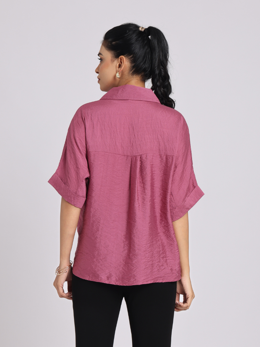 Rosy Pink Pearl-Diamond Oversized Shirt