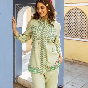 Azure Luxe Embroidered Co-Ord Set - Green