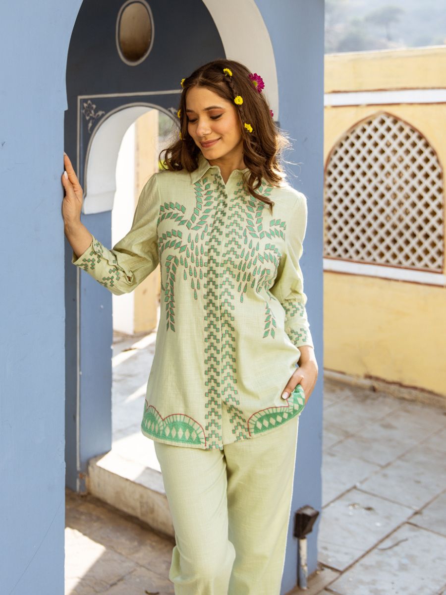 Azure Luxe Embroidered Co-Ord Set - Green