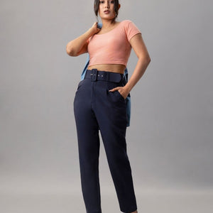 High Waist Tapered Trousers with Belt