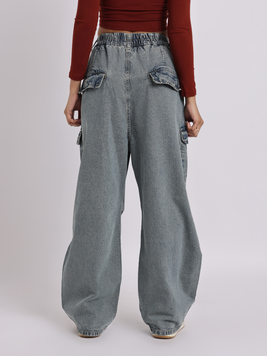Relaxed Fit Cargo-Style Denim Jeans