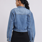 Blue Cropped Denim Jacket with Front Zip Detailing