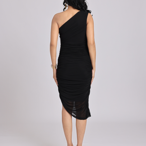 Black Swarovski One-Shoulder Bodycon Dress