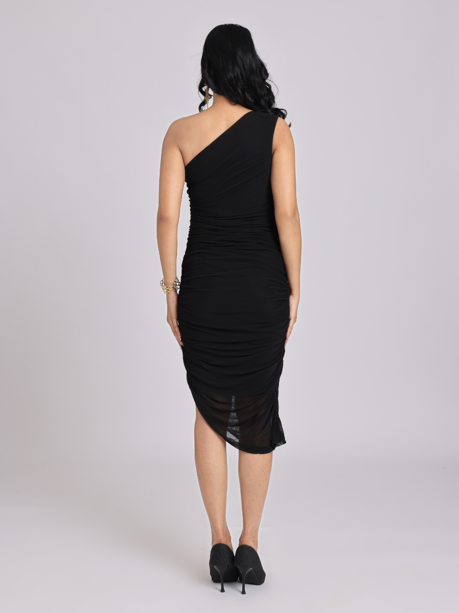 Black Swarovski One-Shoulder Bodycon Dress