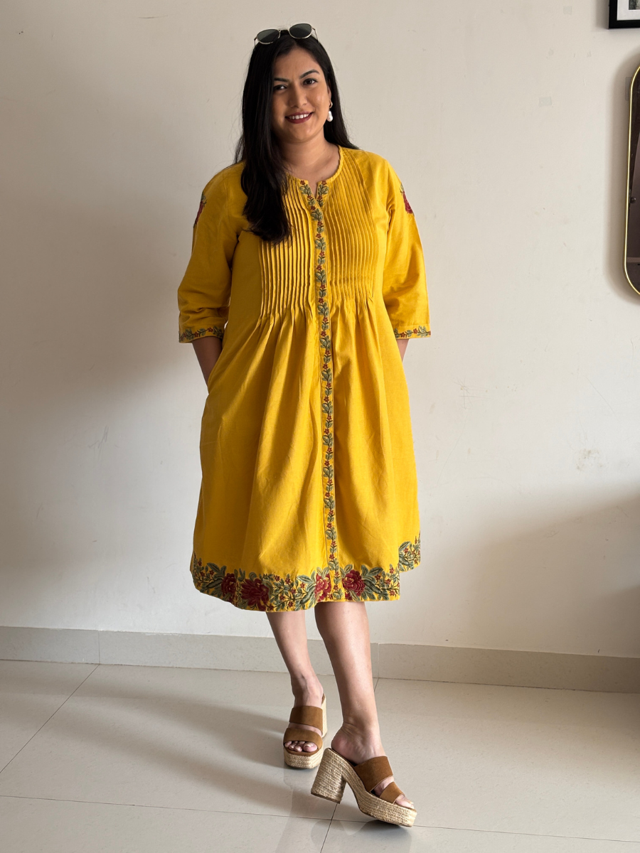 Embroidered Yellow Cotton Dress