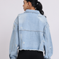 Light Blue Distressed Cropped Denim Jacket