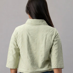 Olive Mist Textured Floral Polo Top