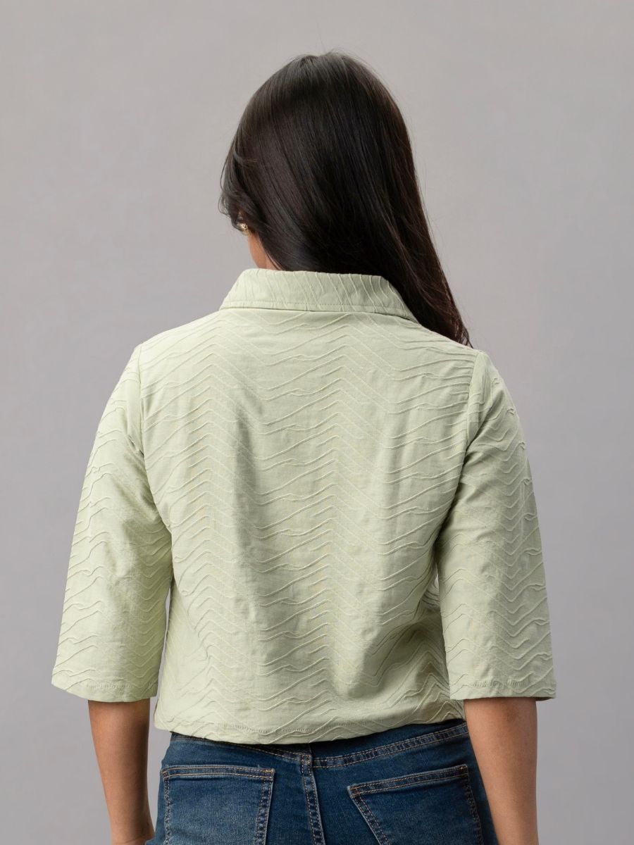 Olive Mist Textured Floral Polo Top