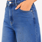 Blue Rhinestone Embellished High Waist Wide Leg Jeans