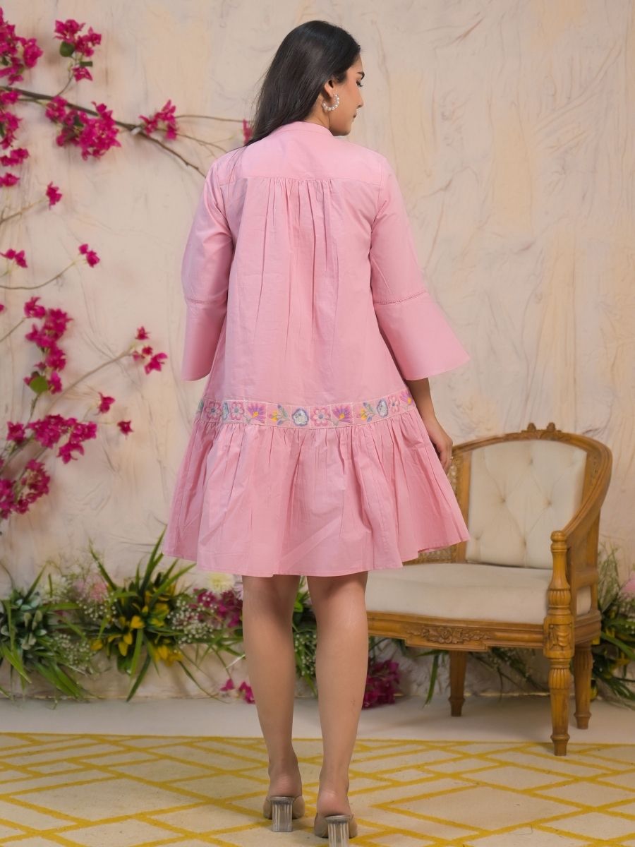 Pink Bloom Embroidered Dress