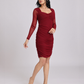 Maroon Ruched Mesh-Sleeve Bodycon Dress