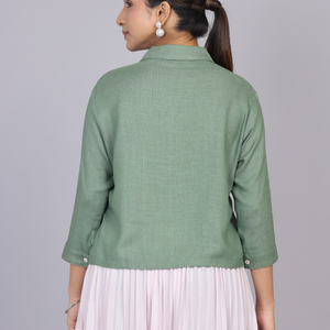 Sage Green Blossom Embroidered Cotton Shirt