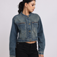 Mid Blue Cropped Denim Jacket for Women