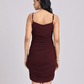 Wine Ruched Spaghetti Strap Bodycon Dress