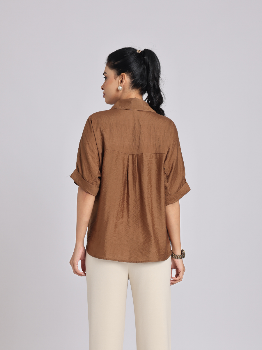 Cocoa Brown Pearl-Diamond Oversized Shirt