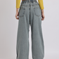 Grey Elastic Waist Wide-Leg Denim Jeans