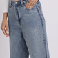 Vintage Light Blue Pearl Bow Straight-Fit Denim Jeans