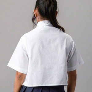 White Cropped Shirt with Black & White Flower Appliqué