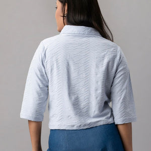 Sky Ripple Embroidered Collared Top