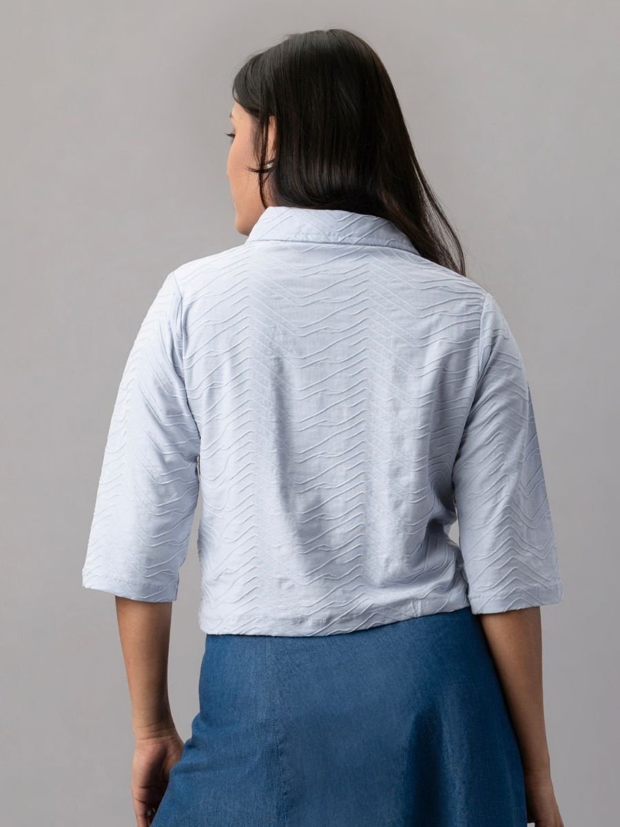 Sky Ripple Embroidered Collared Top