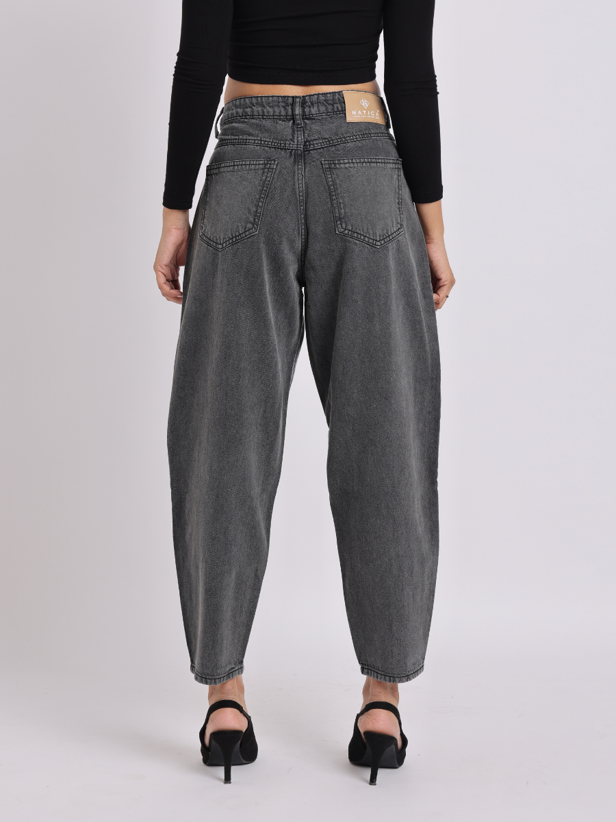 Grey Mid-Rise Tapered Denim Jeans