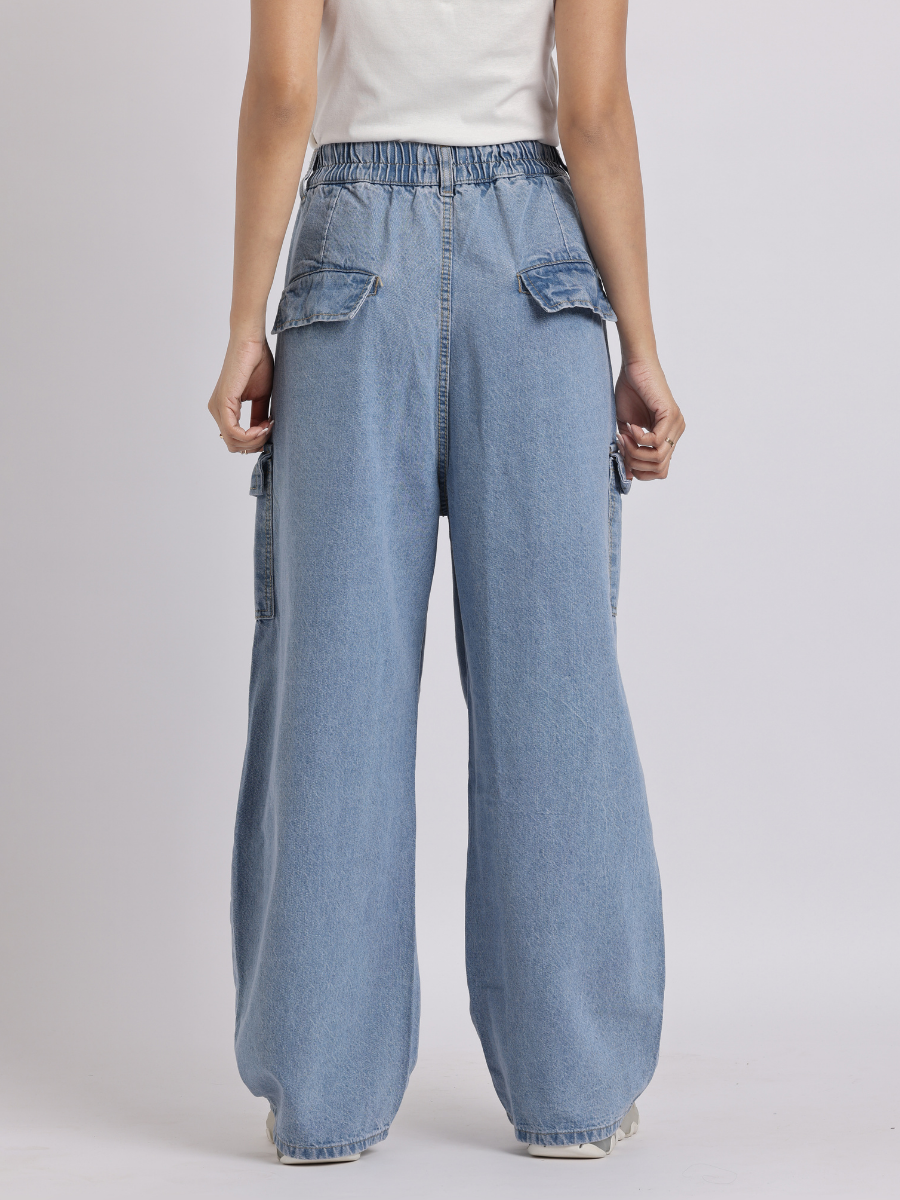 Light Blue Wide-Leg Cargo Jeans