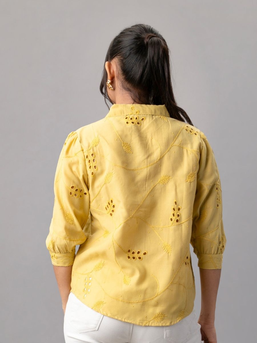 Sunbeam Yellow Embroidered Cotton Shirt