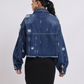Blue Distressed Cropped Denim Jacket