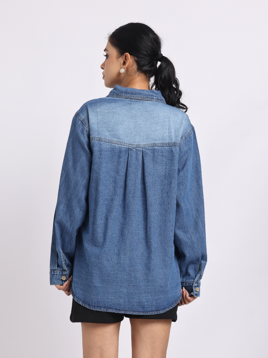 Relaxed Fit Denim Shirt – Mid Blue Wash