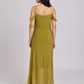 Olive Green Draped Cold-Shoulder Maxi Dress
