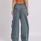 Wide-Leg Cargo Denim Jeans with Adjustable Waist