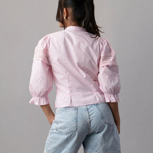 Rose Reverie Pink Lace Victorian Puff Sleeve Top
