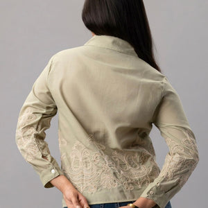 Olive Green Embroidered Button-Down Shirt