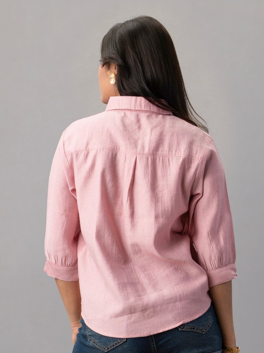 Blush Pink Scallop Hem Embroidered Shirt