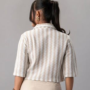 Beige Houndstooth Knit Crop Shirt