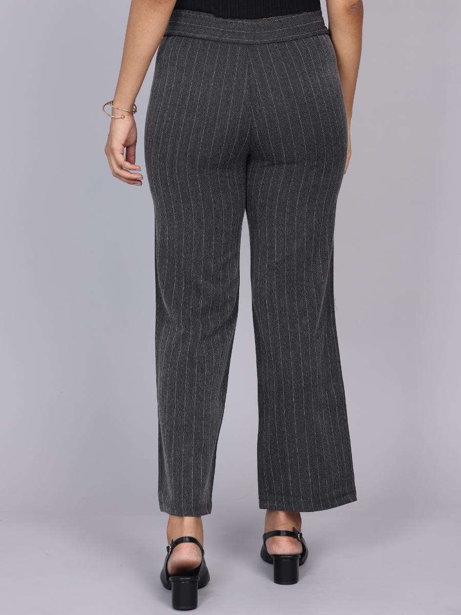 Grey Pinstripe High Waist Trouser