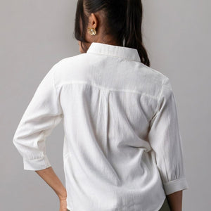 Classic White Embroidered Scallop Hem Shirt