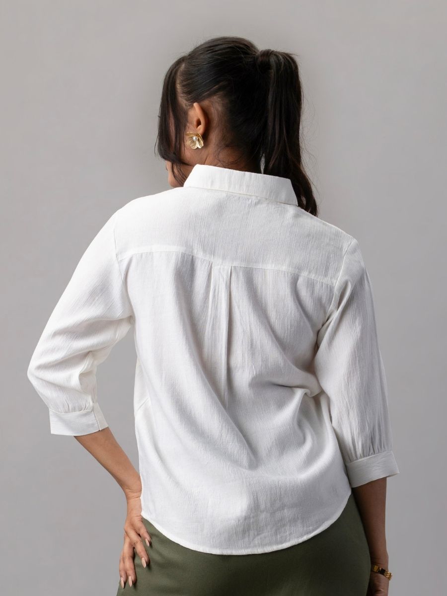 Classic White Embroidered Scallop Hem Shirt