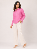 Pink Pop Striped Relaxed-Fit Cotton Shirt