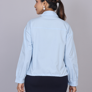 Sky Bloom Lace Cotton Shirt with Adjustable Hem