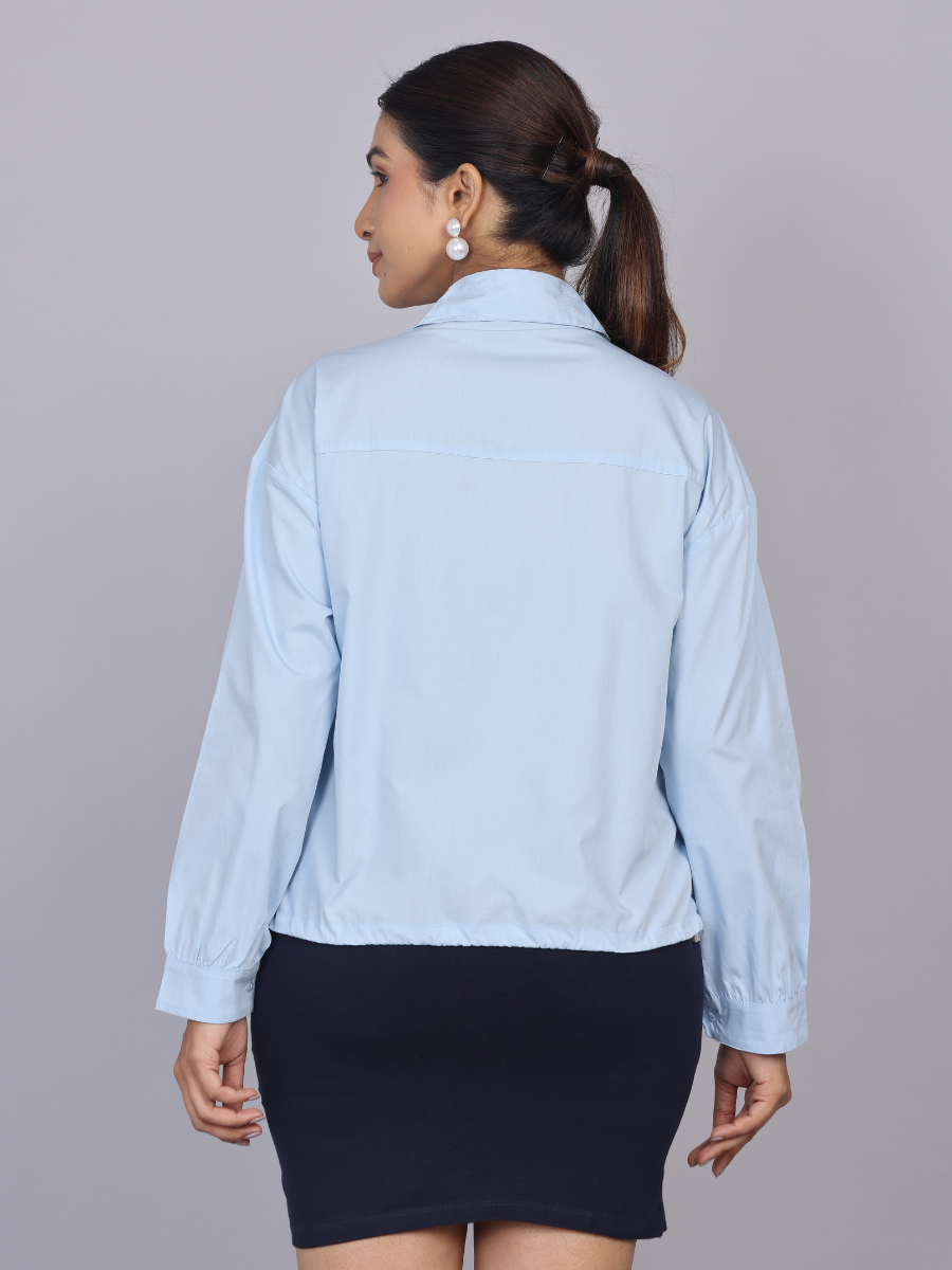 Sky Bloom Lace Cotton Shirt with Adjustable Hem