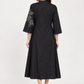 Black Embroidered Cotton A-Line Midi Dress