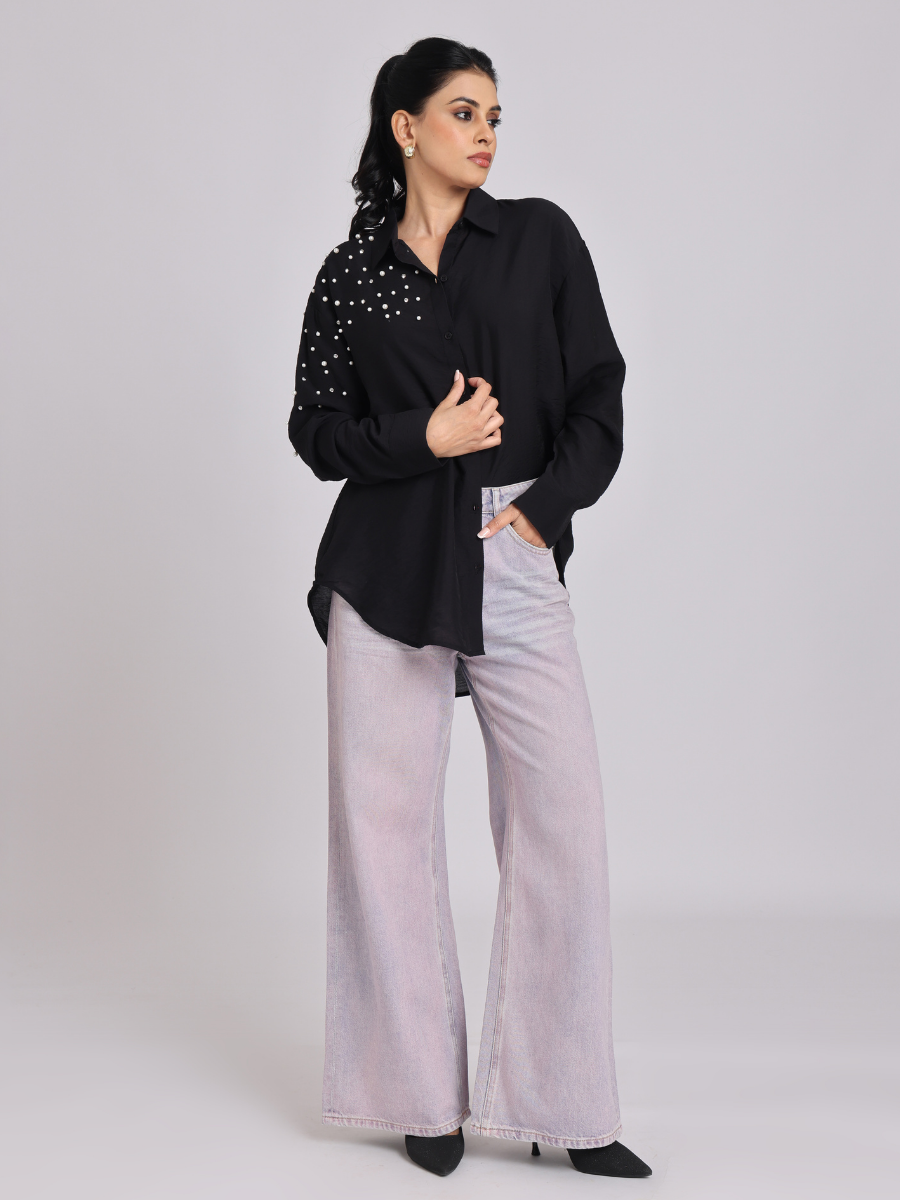 Black Pearl-Diamond Oversized Shirt