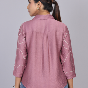 Mauve Bloom Flora Embroidered Shirt