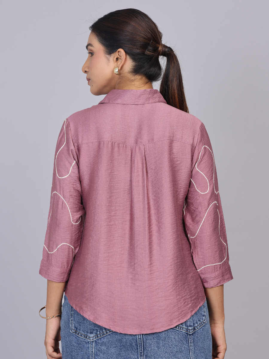 Mauve Bloom Flora Embroidered Shirt