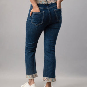 Embroidered Hem Ankle Denim
