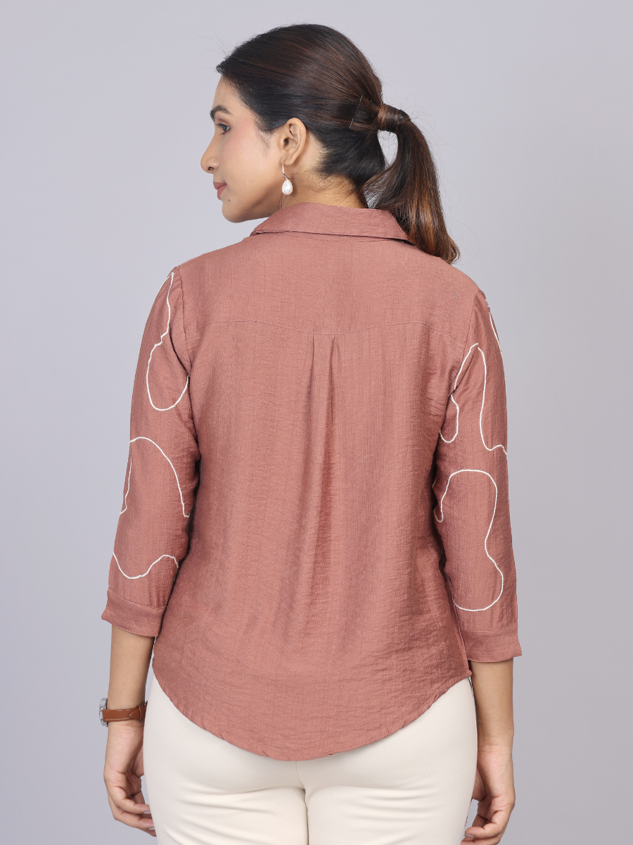 Blush Terra Brown Petal Embroidered Shirt