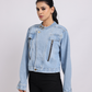 Light Blue Cropped Denim Jacket with Zip Detail