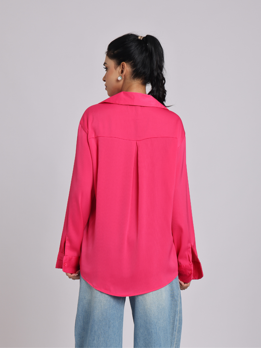 Pink Premium Flowy Satin Oversized Shirt